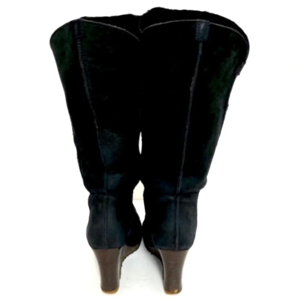 Ugg Suede Sheepskin Knee High Wedge Boot In Black